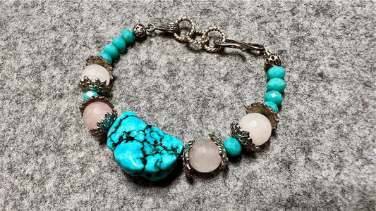 Turquoise, Sterling Silver & Rose Quartz Bracelet