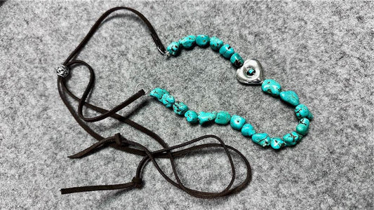 Turquoise, Sterling, and Leather Necklace